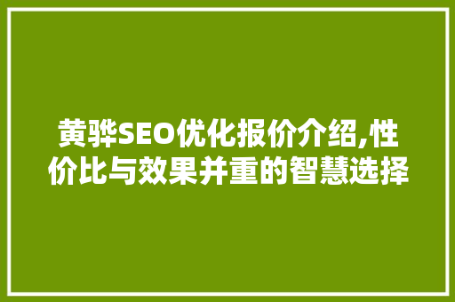 黄骅SEO优化报价介绍,性价比与效果并重的智慧选择
