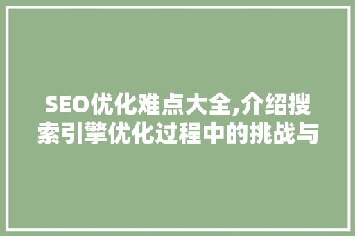 SEO优化难点大全,介绍搜索引擎优化过程中的挑战与应对步骤