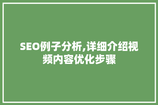 SEO例子分析,详细介绍视频内容优化步骤