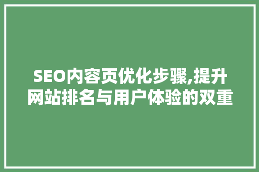 SEO内容页优化步骤,提升网站排名与用户体验的双重保障