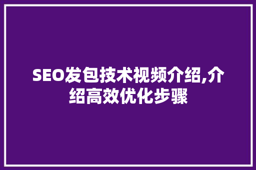 SEO发包技术视频介绍,介绍高效优化步骤