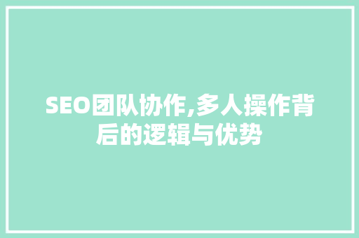 SEO团队协作,多人操作背后的逻辑与优势