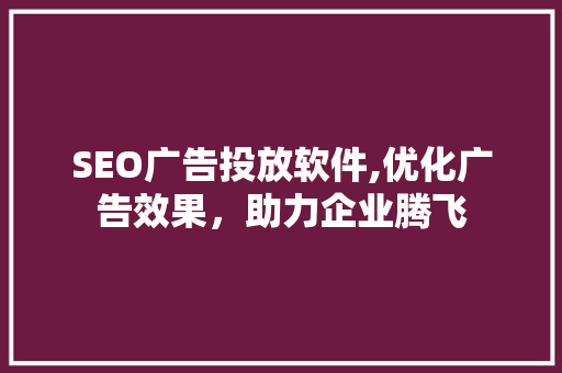 SEO广告投放软件,优化广告效果，助力企业腾飞