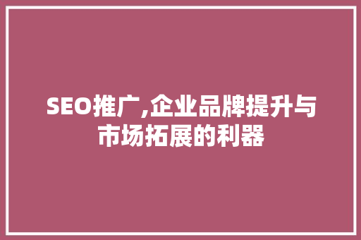 SEO推广,企业品牌提升与市场拓展的利器