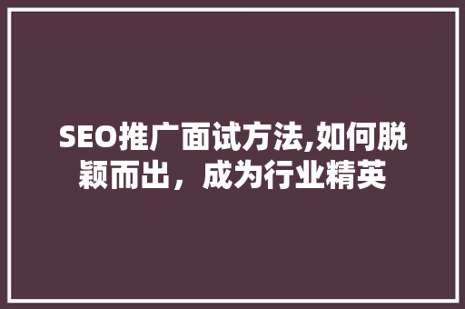 SEO推广面试方法,如何脱颖而出，成为行业精英