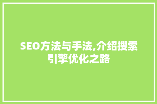 SEO方法与手法,介绍搜索引擎优化之路