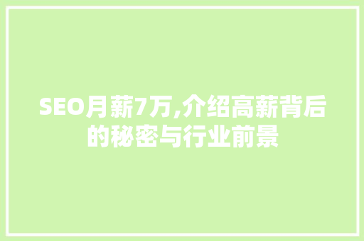 SEO月薪7万,介绍高薪背后的秘密与行业前景