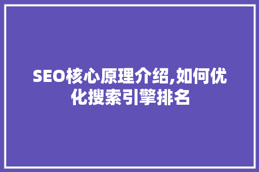 SEO核心原理介绍,如何优化搜索引擎排名