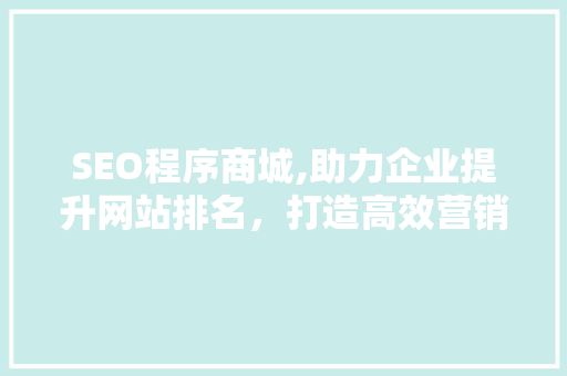 SEO程序商城,助力企业提升网站排名，打造高效营销步骤