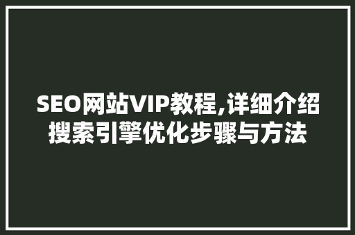 SEO网站VIP教程,详细介绍搜索引擎优化步骤与方法