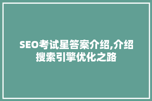 SEO考试星答案介绍,介绍搜索引擎优化之路