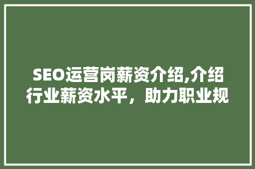 SEO运营岗薪资介绍,介绍行业薪资水平，助力职业规划