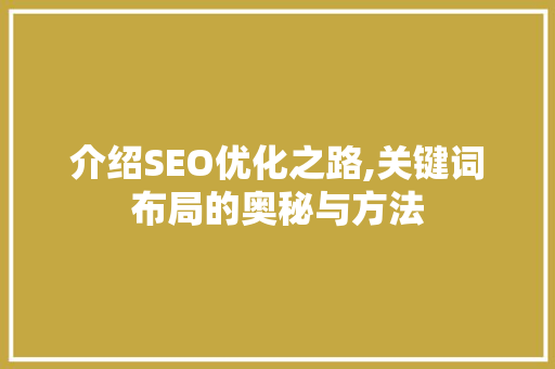 介绍SEO优化之路,关键词布局的奥秘与方法