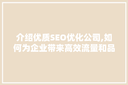 介绍优质SEO优化公司,如何为企业带来高效流量和品牌价值