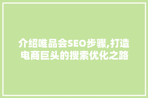 介绍唯品会SEO步骤,打造电商巨头的搜索优化之路