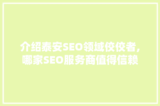 介绍泰安SEO领域佼佼者,哪家SEO服务商值得信赖  第1张