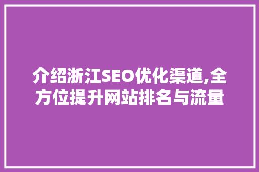 介绍浙江SEO优化渠道,全方位提升网站排名与流量