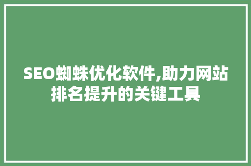 SEO蜘蛛优化软件,助力网站排名提升的关键工具