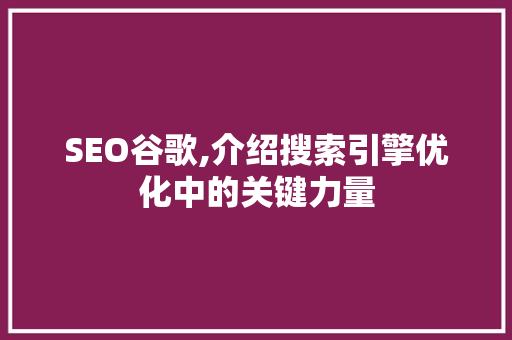 SEO谷歌,介绍搜索引擎优化中的关键力量