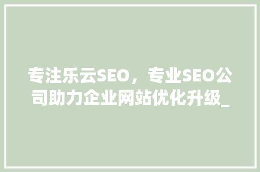 专注乐云SEO，专业SEO公司助力企业网站优化升级_介绍SEO公司费用及价值