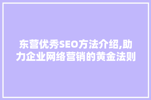 东营优秀SEO方法介绍,助力企业网络营销的黄金法则