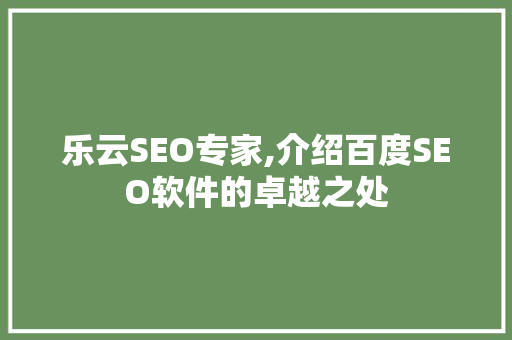 乐云SEO专家,介绍百度SEO软件的卓越之处