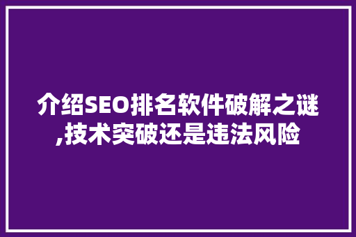 介绍SEO排名软件破解之谜,技术突破还是违法风险