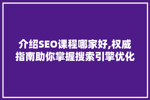 介绍SEO课程哪家好,权威指南助你掌握搜索引擎优化之路