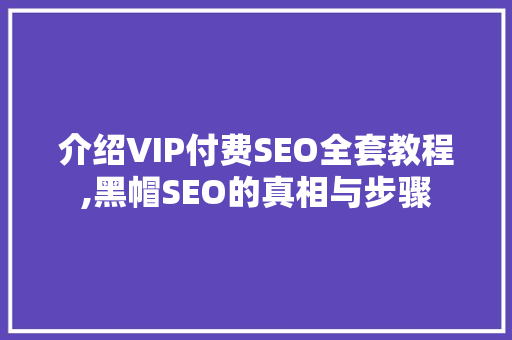介绍VIP付费SEO全套教程,黑帽SEO的真相与步骤