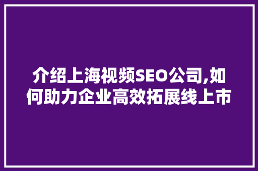 介绍上海视频SEO公司,如何助力企业高效拓展线上市场