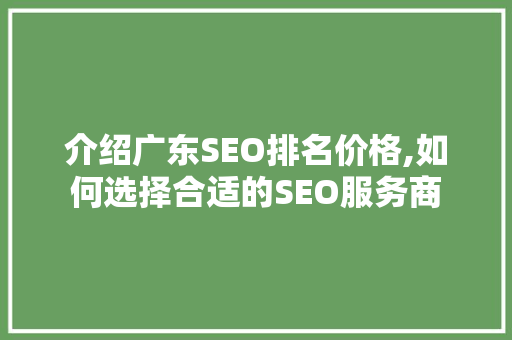 介绍广东SEO排名价格,如何选择合适的SEO服务商