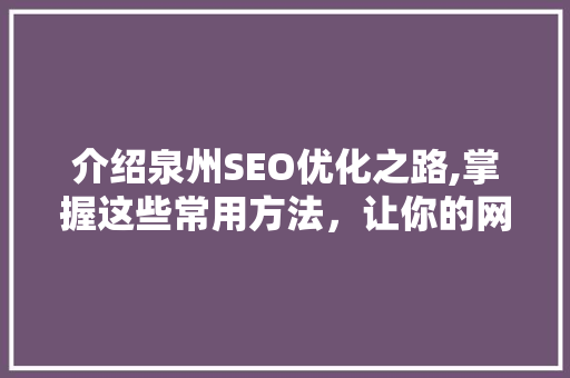 介绍泉州SEO优化之路,掌握这些常用方法，让你的网站脱颖而出