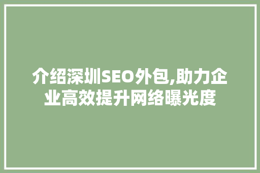 介绍深圳SEO外包,助力企业高效提升网络曝光度