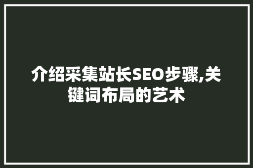 介绍采集站长SEO步骤,关键词布局的艺术