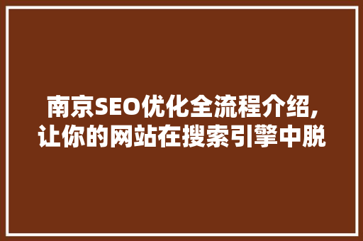 南京SEO优化全流程介绍,让你的网站在搜索引擎中脱颖而出