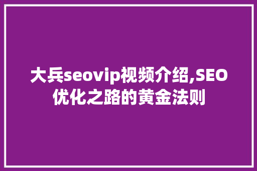 大兵seovip视频介绍,SEO优化之路的黄金法则