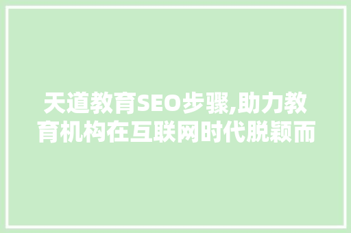 天道教育SEO步骤,助力教育机构在互联网时代脱颖而出