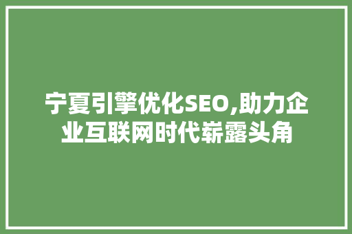 宁夏引擎优化SEO,助力企业互联网时代崭露头角