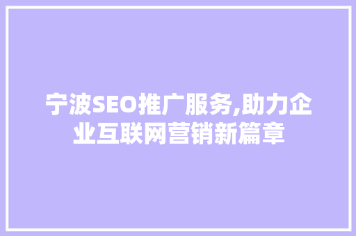 宁波SEO推广服务,助力企业互联网营销新篇章