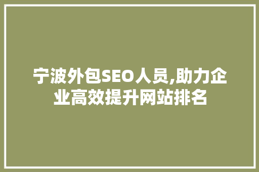 宁波外包SEO人员,助力企业高效提升网站排名