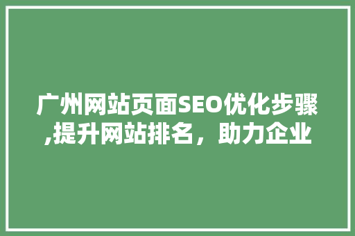 广州网站页面SEO优化步骤,提升网站排名，助力企业腾飞