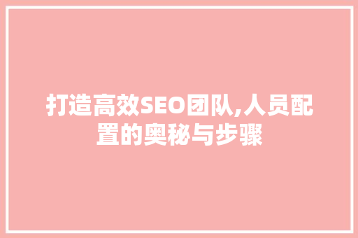 打造高效SEO团队,人员配置的奥秘与步骤