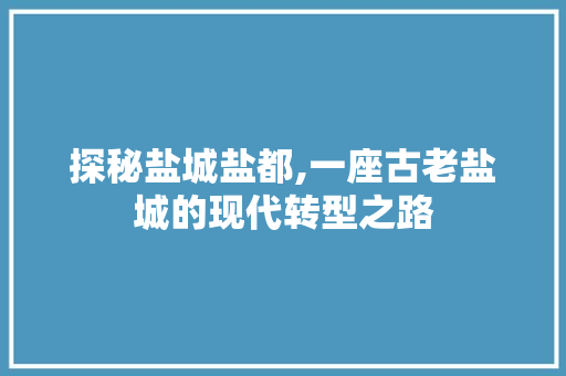 探秘盐城盐都,一座古老盐城的现代转型之路