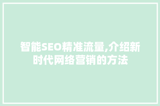 智能SEO精准流量,介绍新时代网络营销的方法
