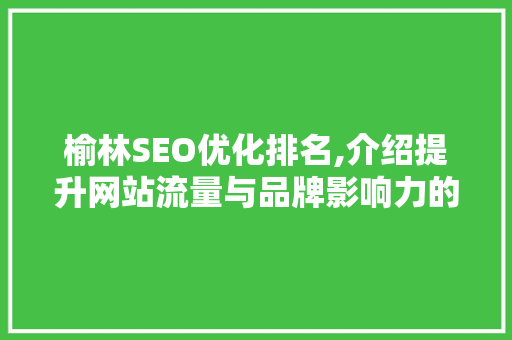 榆林SEO优化排名,介绍提升网站流量与品牌影响力的方法