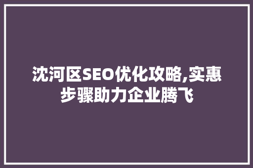 沈河区SEO优化攻略,实惠步骤助力企业腾飞