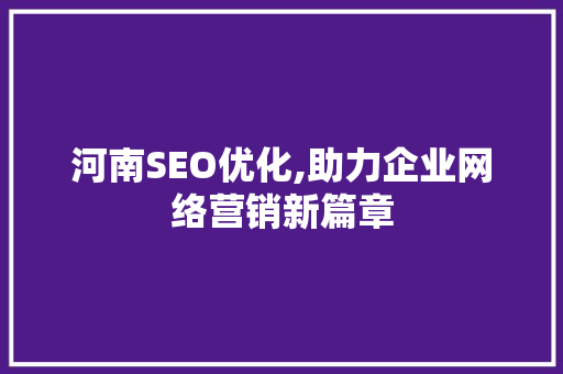 河南SEO优化,助力企业网络营销新篇章