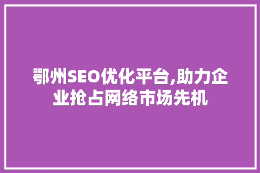 鄂州SEO优化平台,助力企业抢占网络市场先机