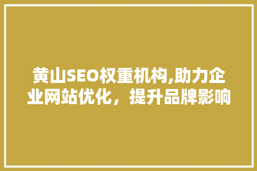 黄山SEO权重机构,助力企业网站优化，提升品牌影响力