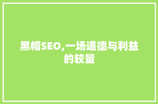 黑帽SEO,一场道德与利益的较量